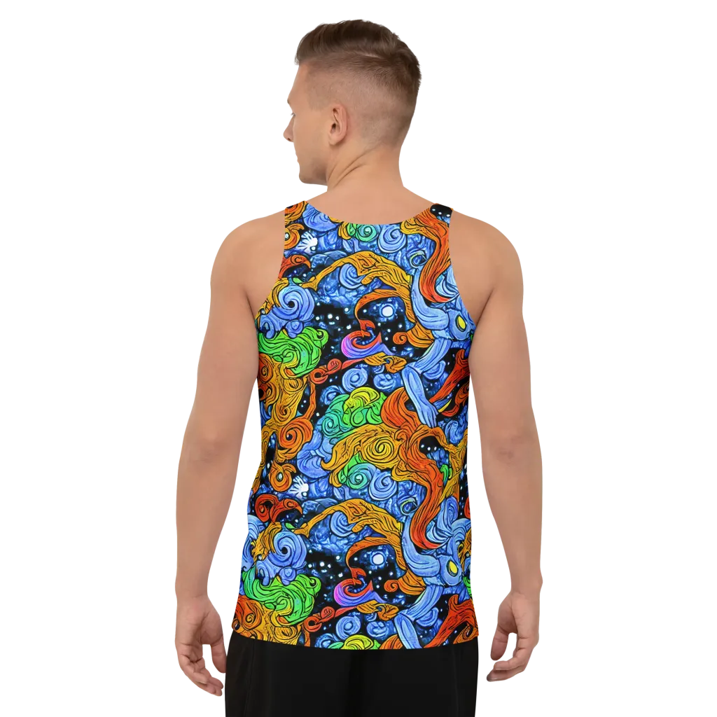 Blue Flame Orbit on Men's Tank Top — Back