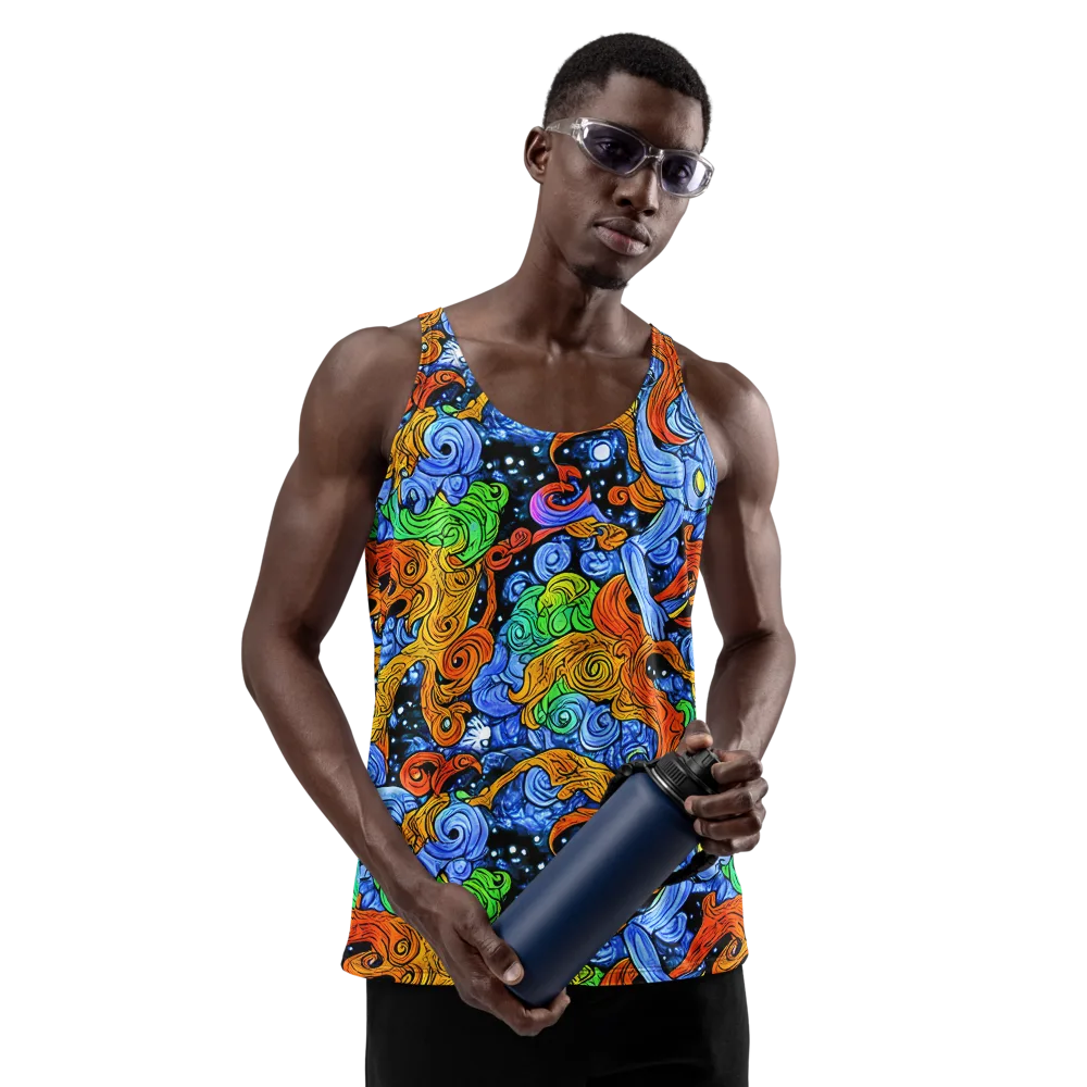 Blue Flame Orbit on Men's Tank Top — Front