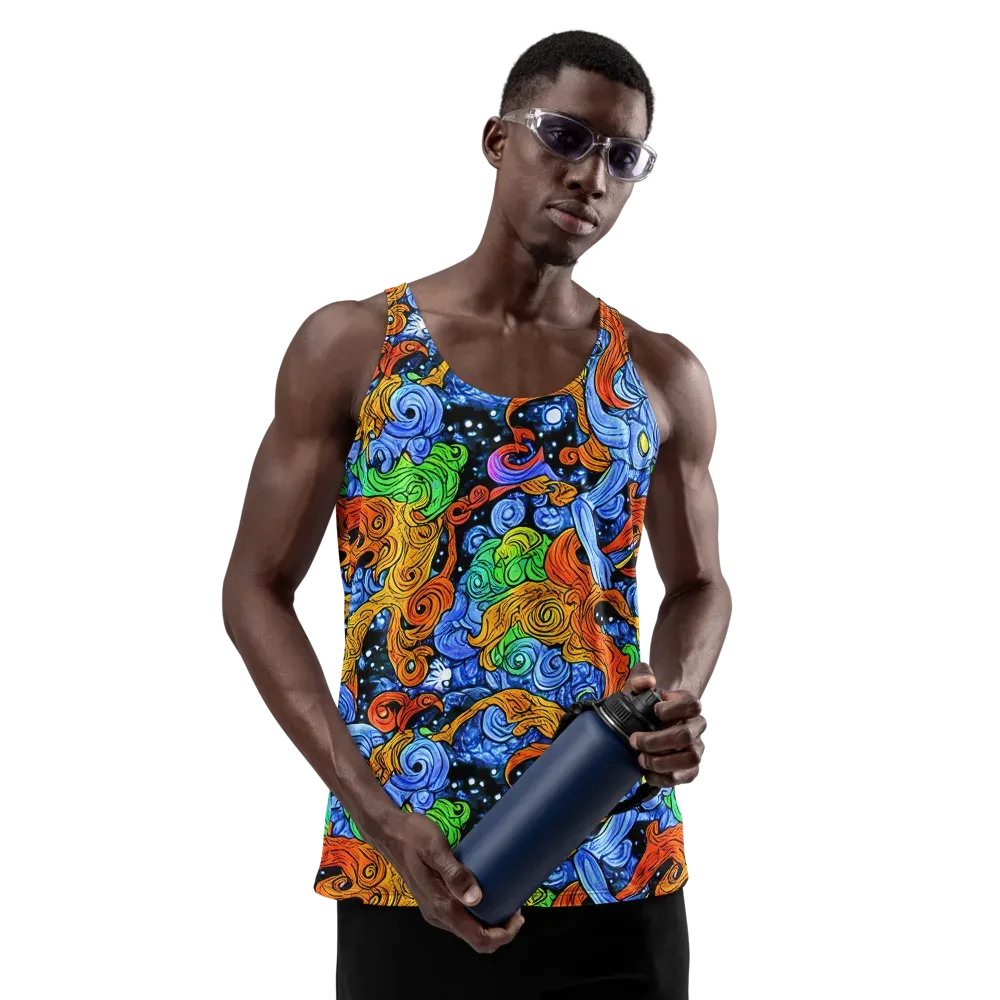 Blue Flame Orbit on Men's Tank Top — Front