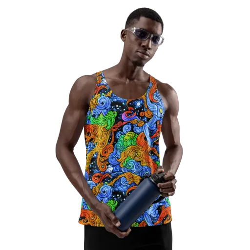Blue Flame Orbit on a Men's Tank Top