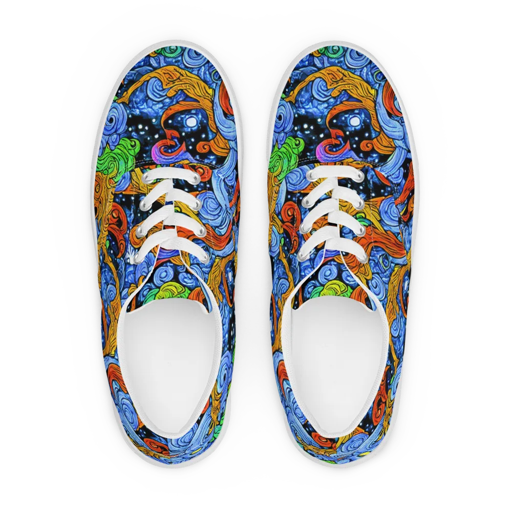 Blue Flame Orbit on Men's Lace-Up Canvas Shoes — Front