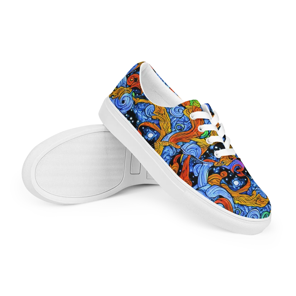 Blue Flame Orbit on Men's Lace-Up Canvas Shoes — Right Front
