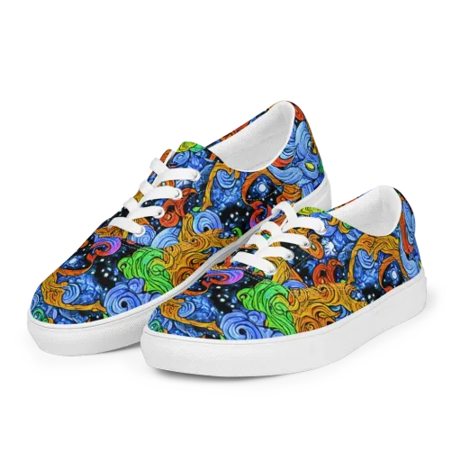 Blue Flame Orbit on a Men's Lace-Up Canvas Shoes