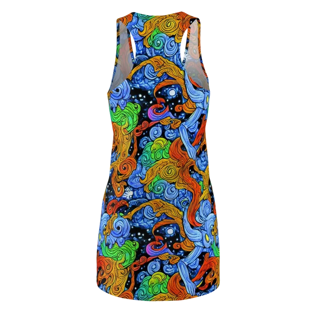 Blue Flame Orbit on Racerback Dress — Back