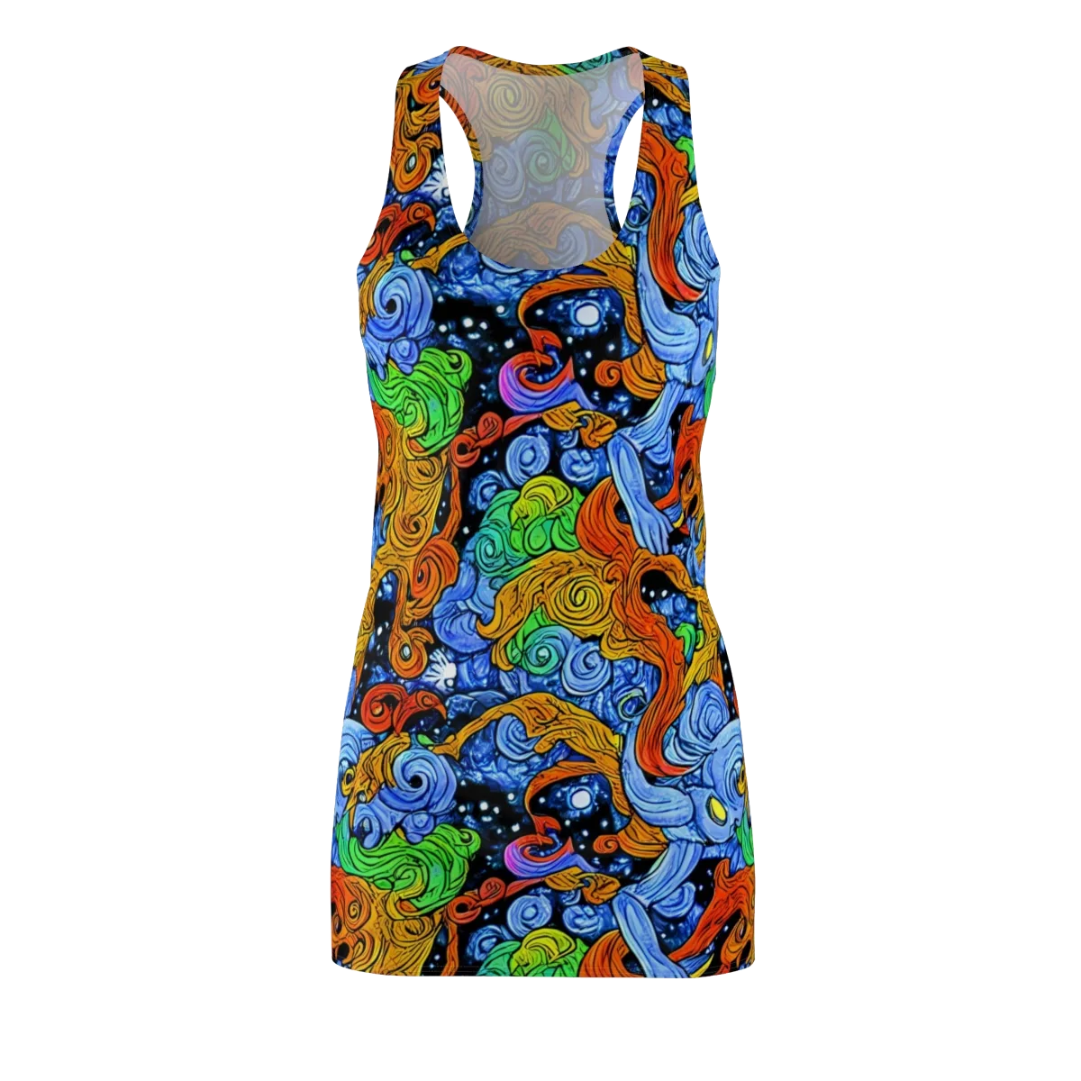 Blue Flame Orbit on Racerback Dress — Front