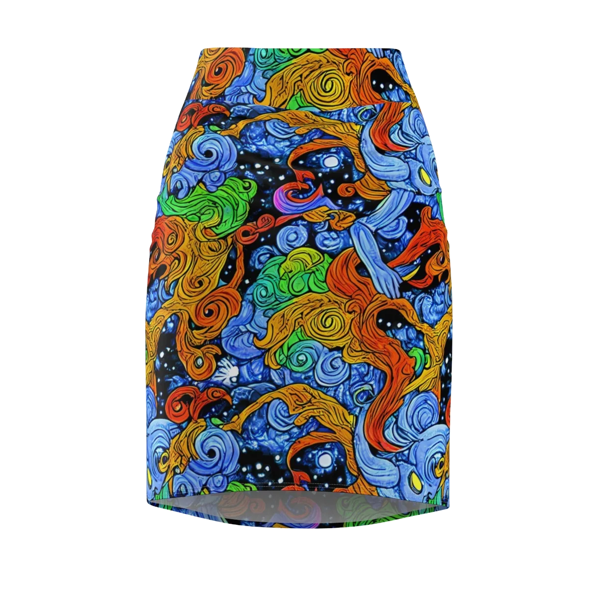 Blue Flame Orbit on Pencil Skirt — Front