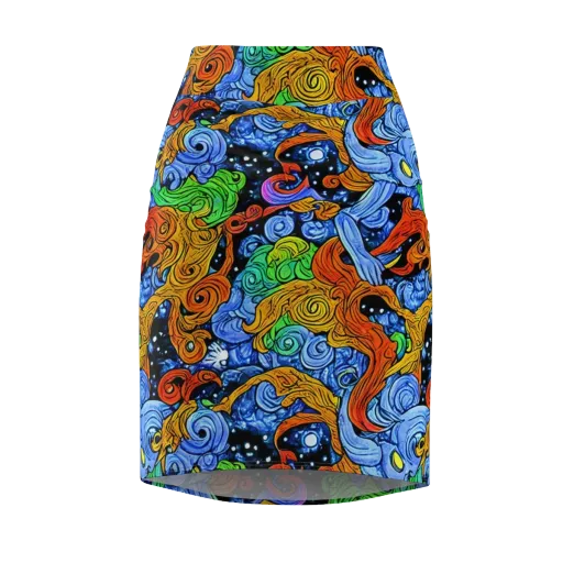 Blue Flame Orbit on a Pencil Skirt