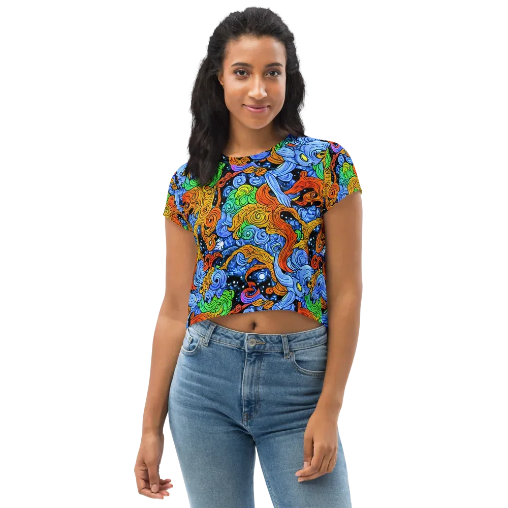 Blue Flame Orbit on Crop Tee — Front