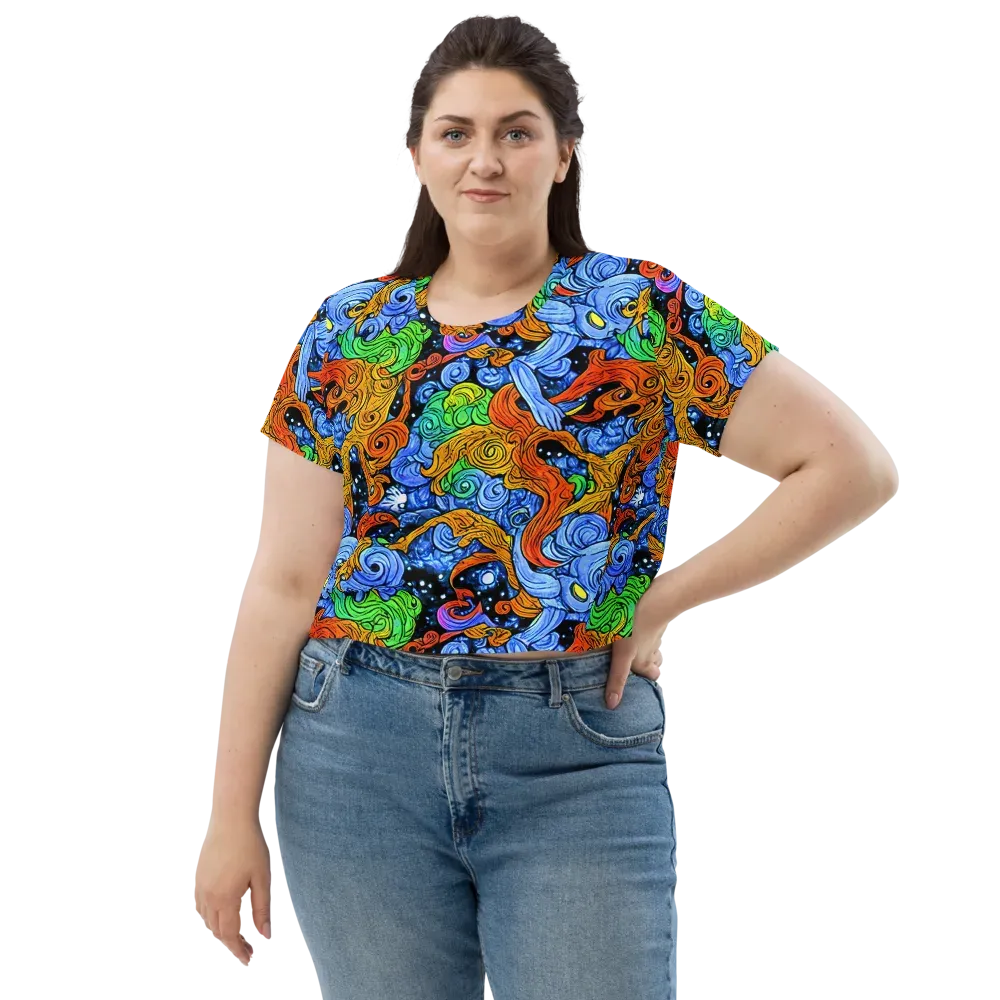 Blue Flame Orbit on Crop Tee — Front