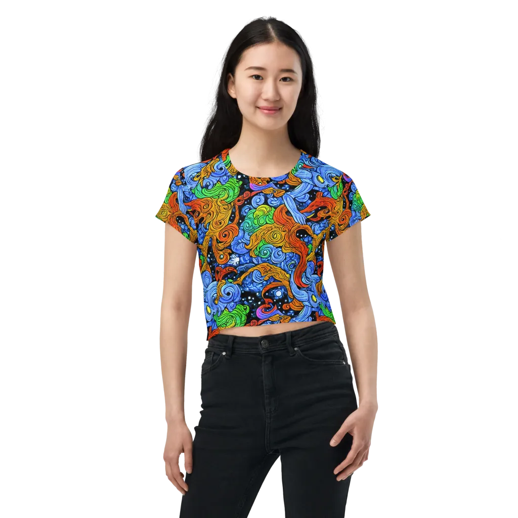 Blue Flame Orbit on Crop Tee — Front