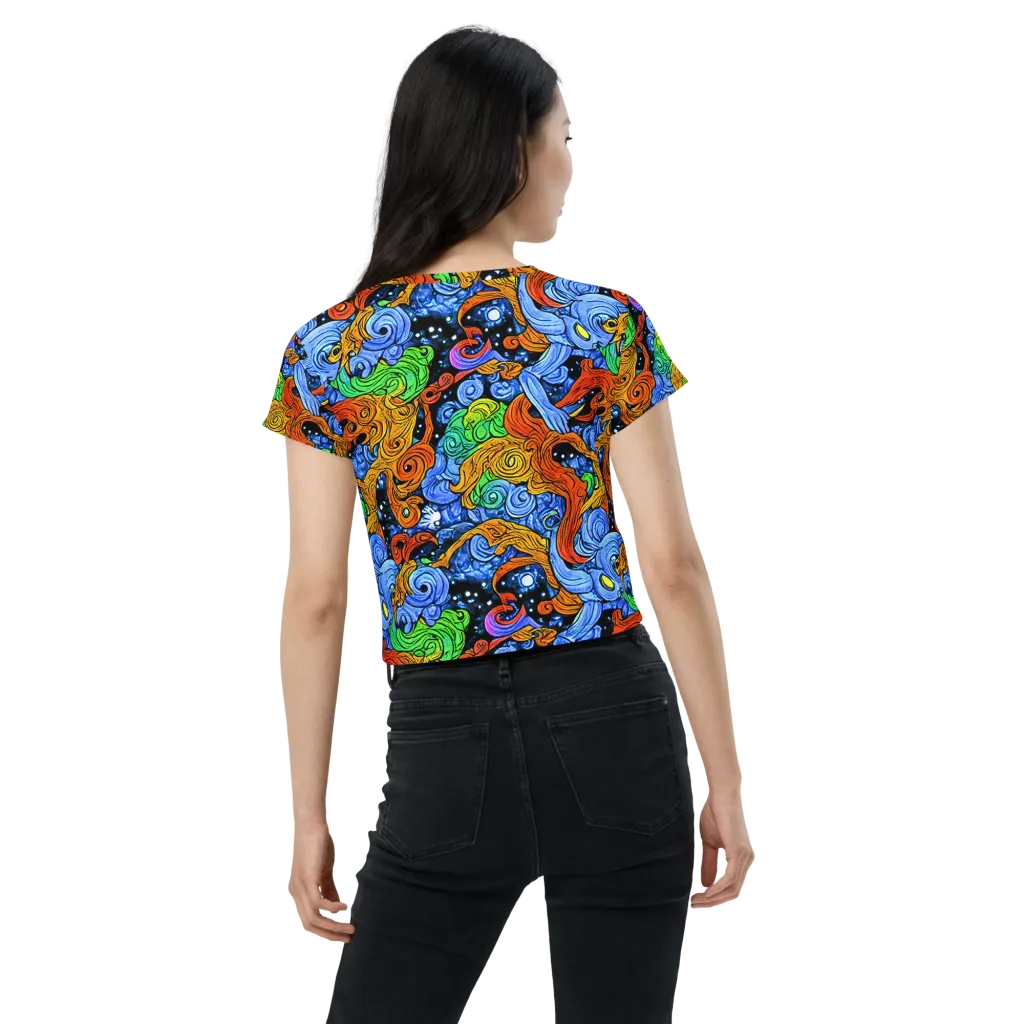 Blue Flame Orbit on Crop Tee — Back