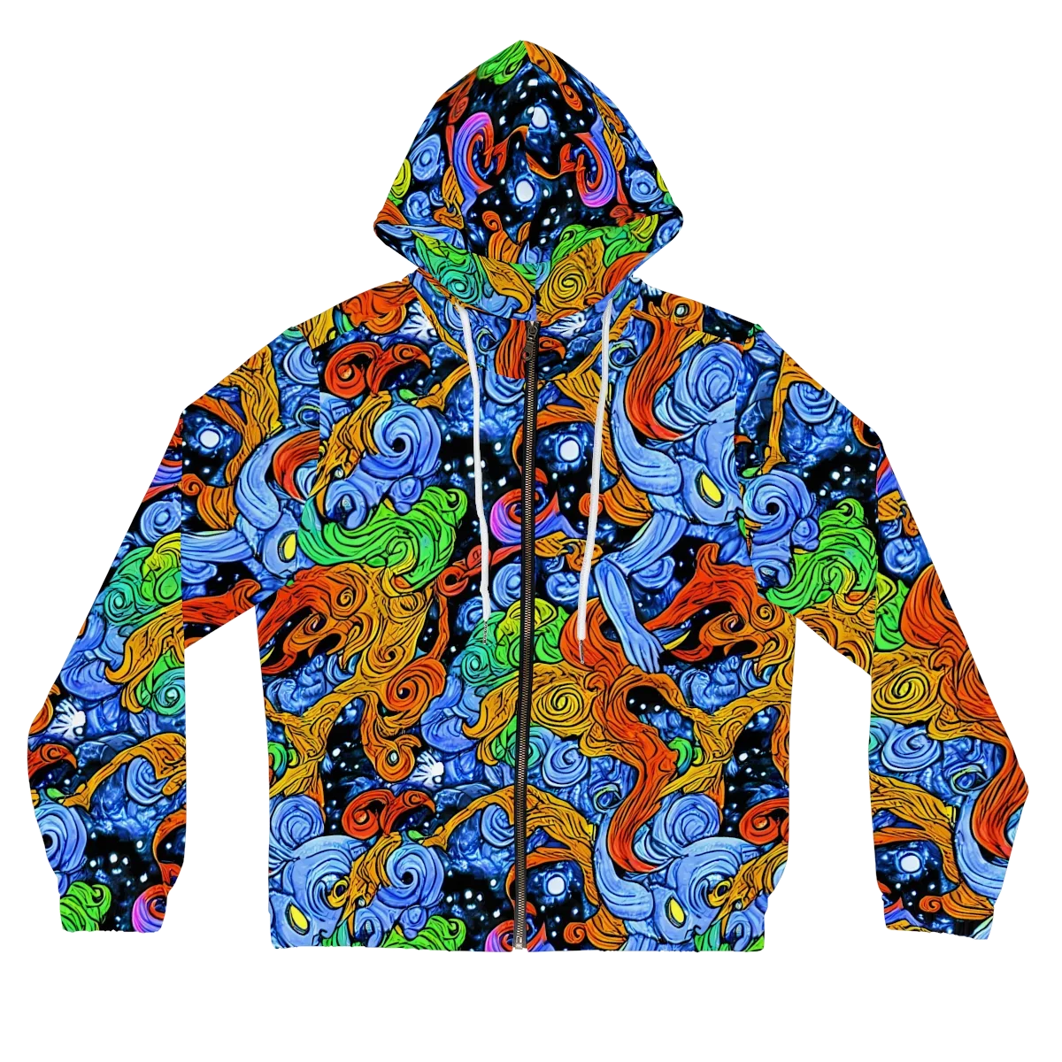 Blue Flame Orbit on Women's Full-Zip Hoodie — Front