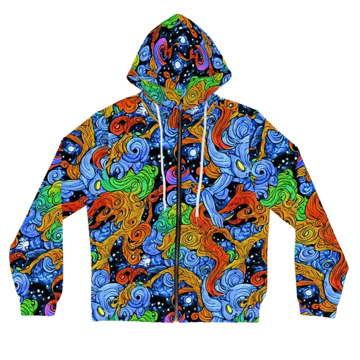 Blue Flame Orbit on a Women's Full-Zip Hoodie