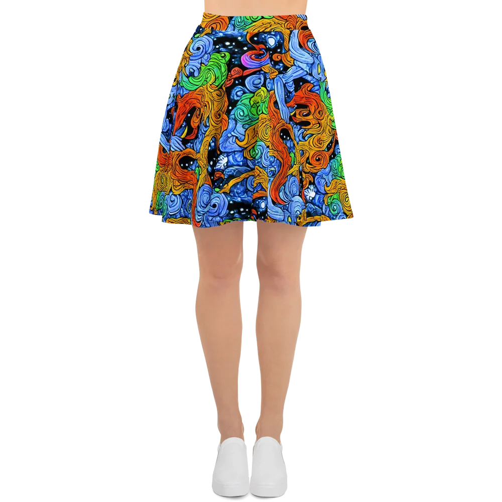Blue Flame Orbit on Skater Skirt — Front