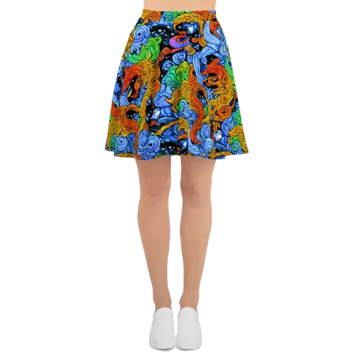Blue Flame Orbit on a Skater Skirt
