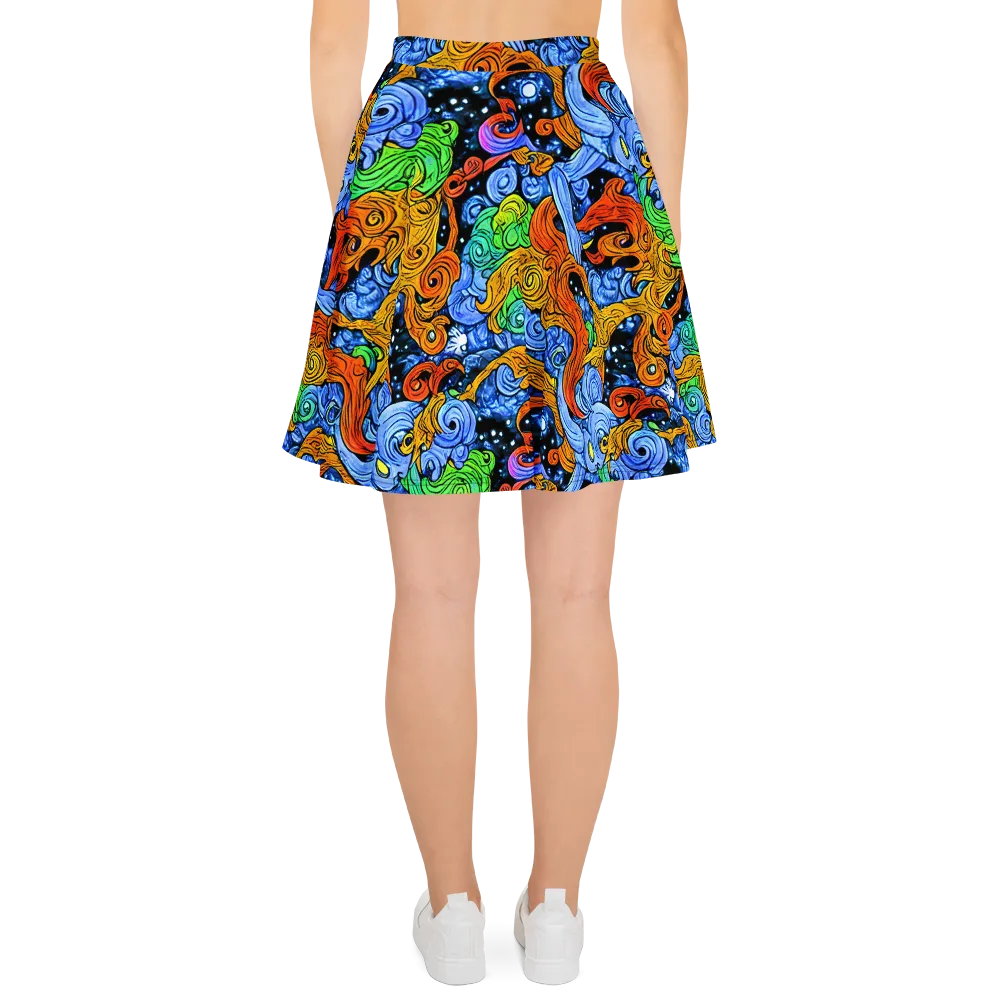 Blue Flame Orbit on Skater Skirt — Back