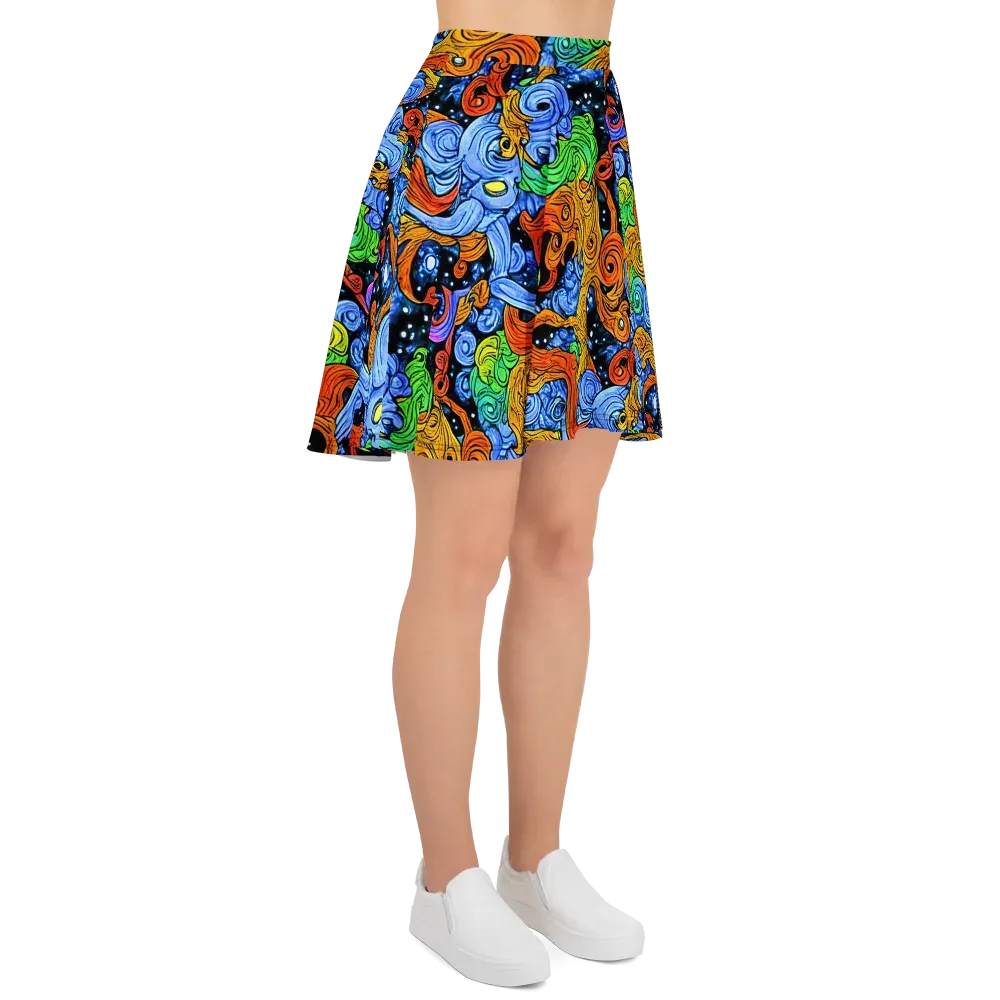 Blue Flame Orbit on Skater Skirt — Right