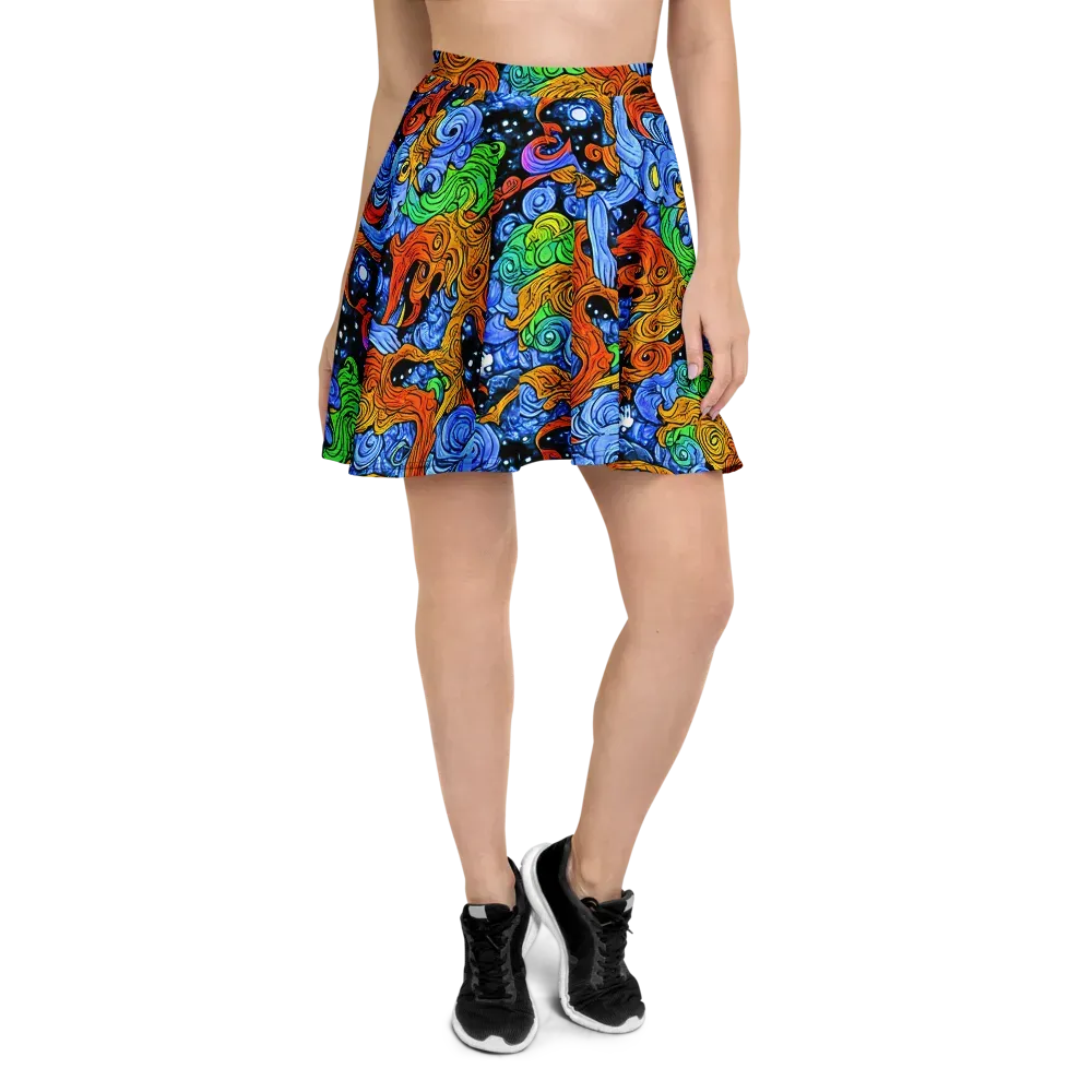 Blue Flame Orbit on Skater Skirt — Front