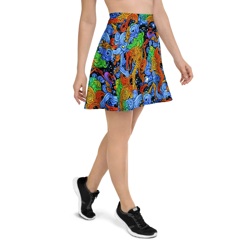Blue Flame Orbit on Skater Skirt — Right