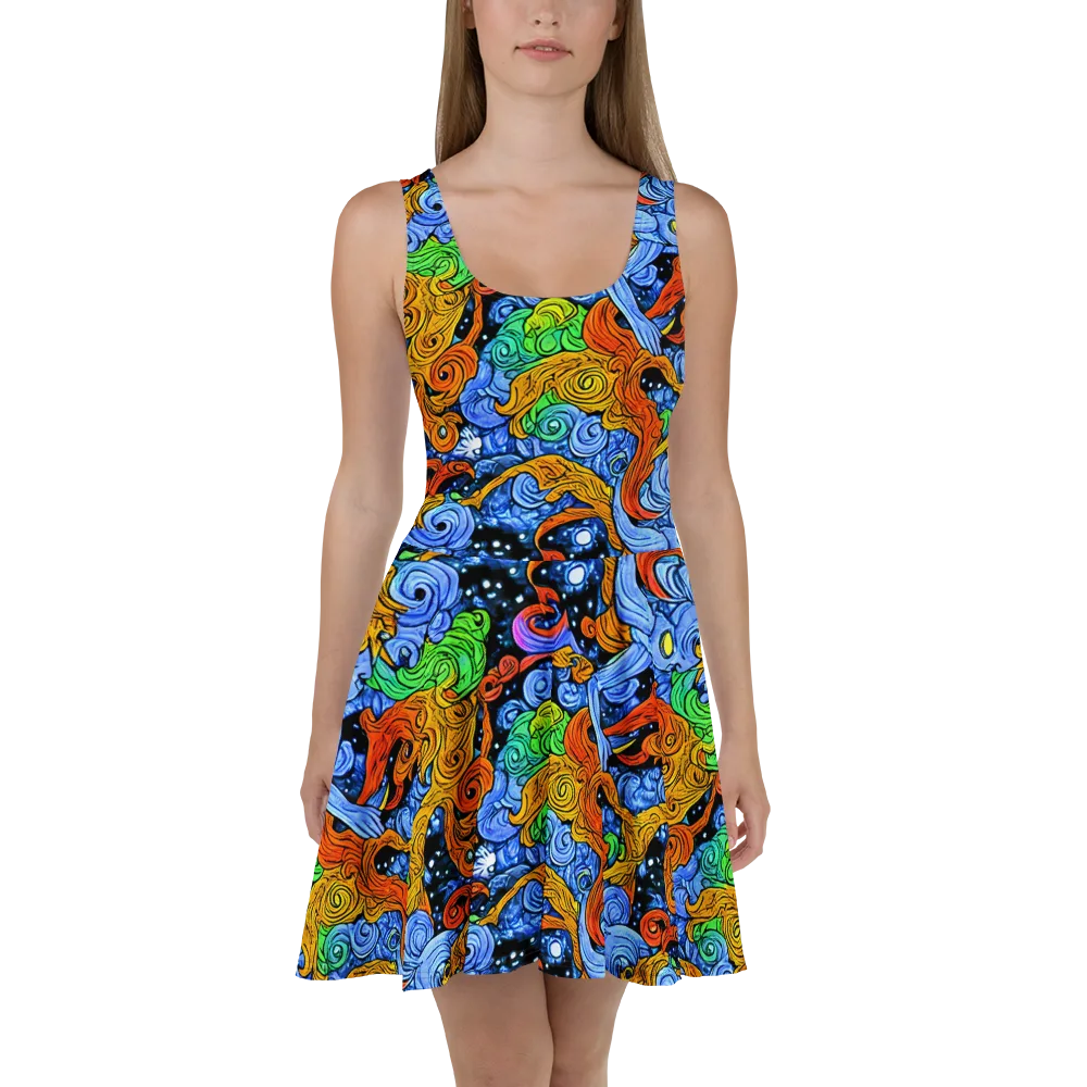 Blue Flame Orbit on Skater Dress — Front