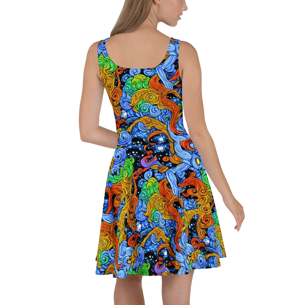 Blue Flame Orbit on Skater Dress — Back