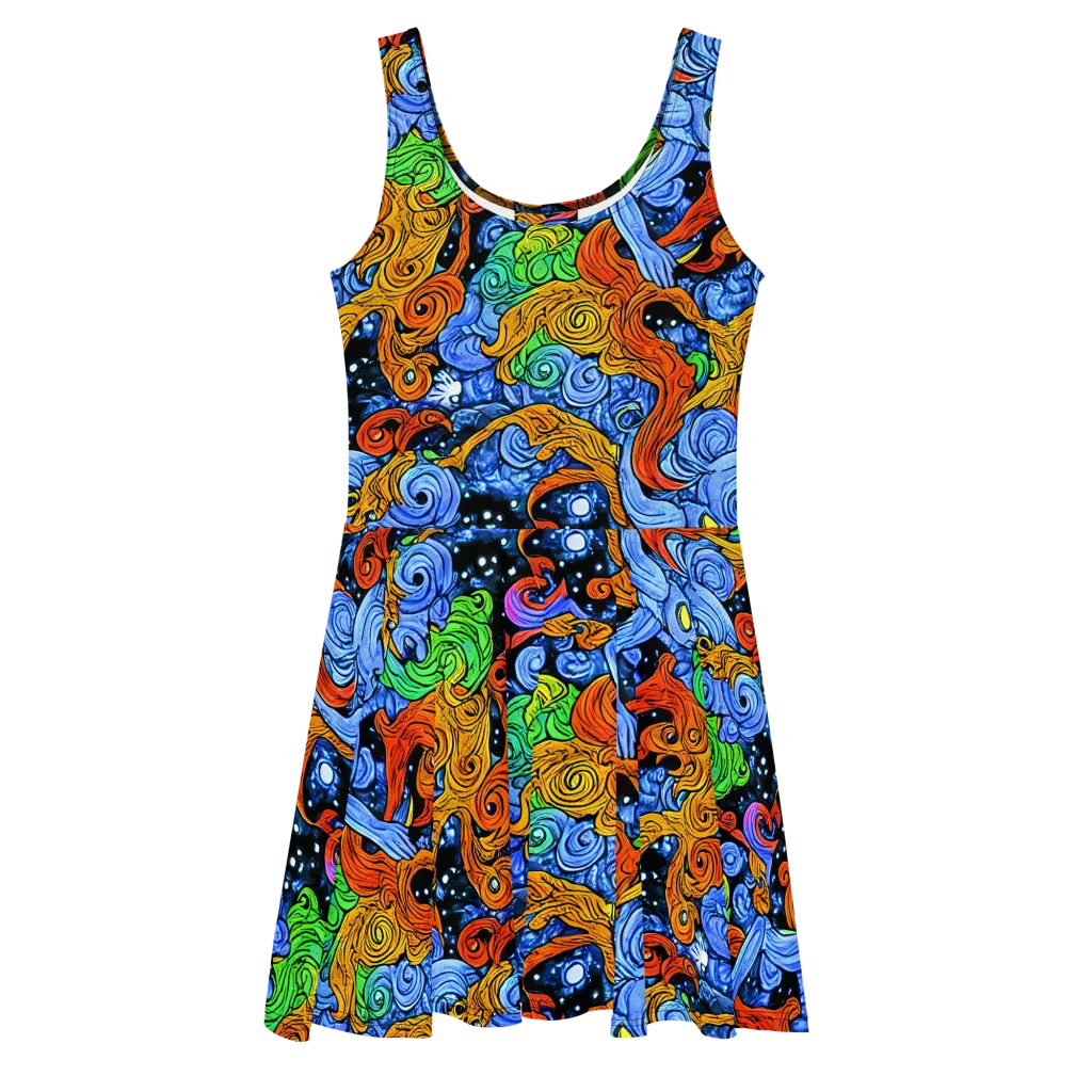 Blue Flame Orbit on Skater Dress — Front