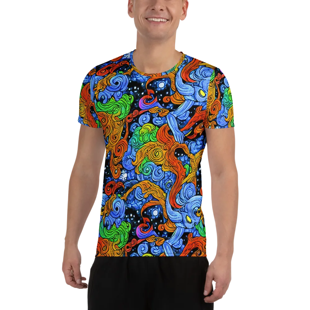 Blue Flame Orbit on Men's Athletic T-Shirt — Front