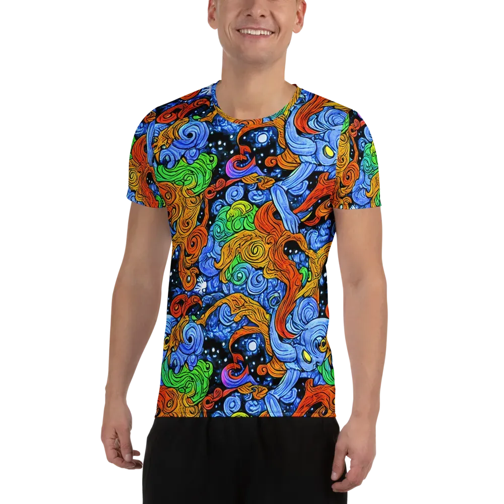 Blue Flame Orbit on Men's Athletic T-Shirt — Front