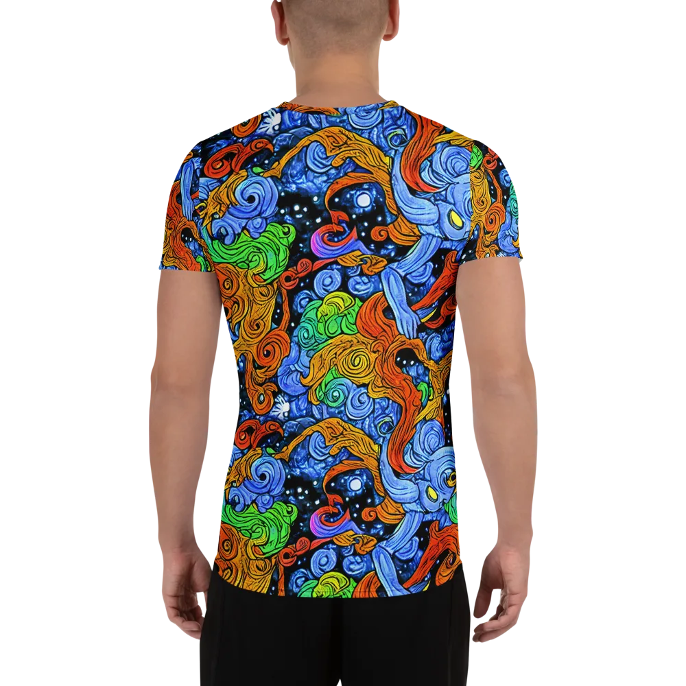 Blue Flame Orbit on Men's Athletic T-Shirt — Back