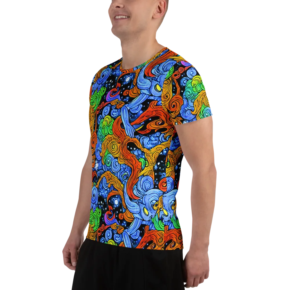 Blue Flame Orbit on Men's Athletic T-Shirt — Left