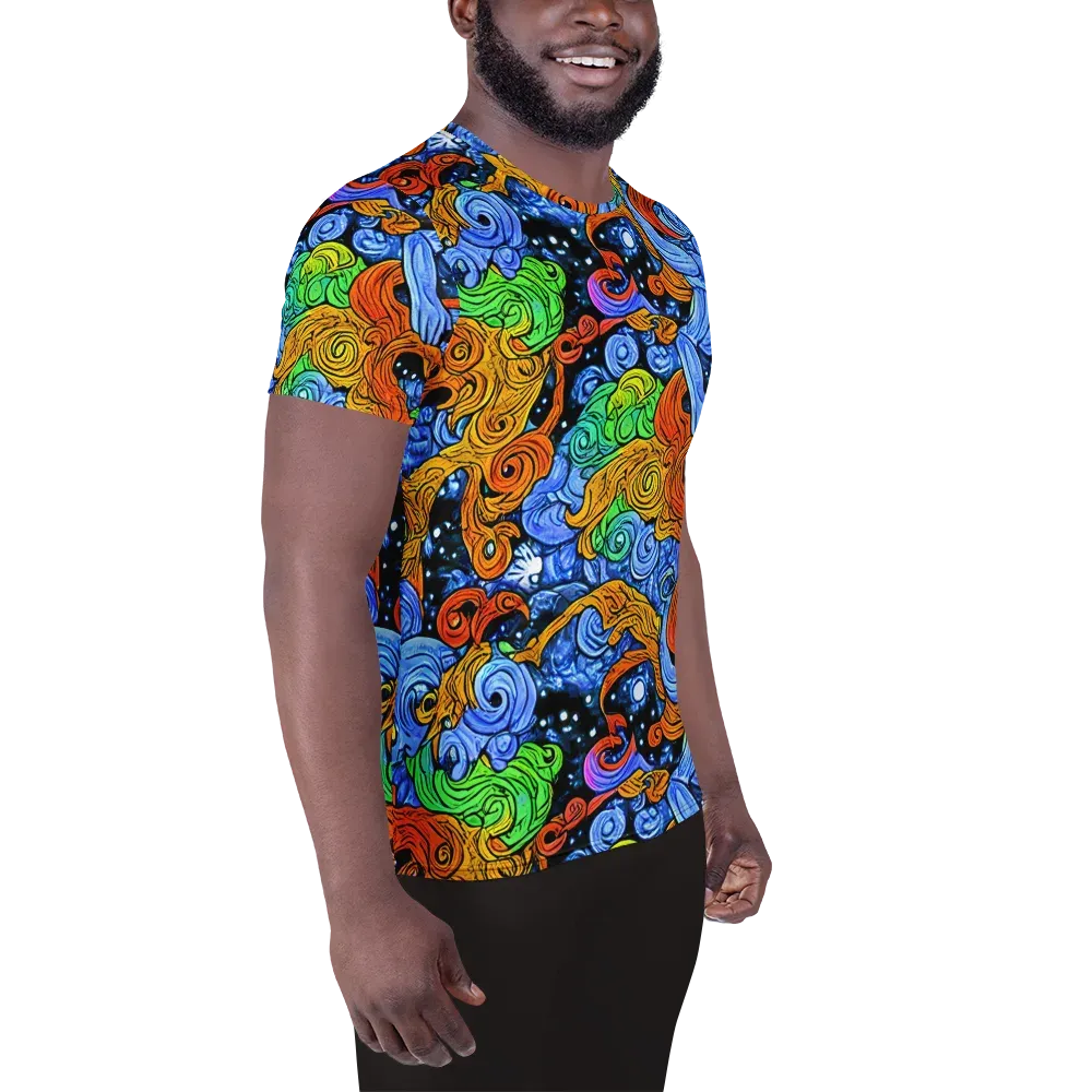 Blue Flame Orbit on Men's Athletic T-Shirt — Right