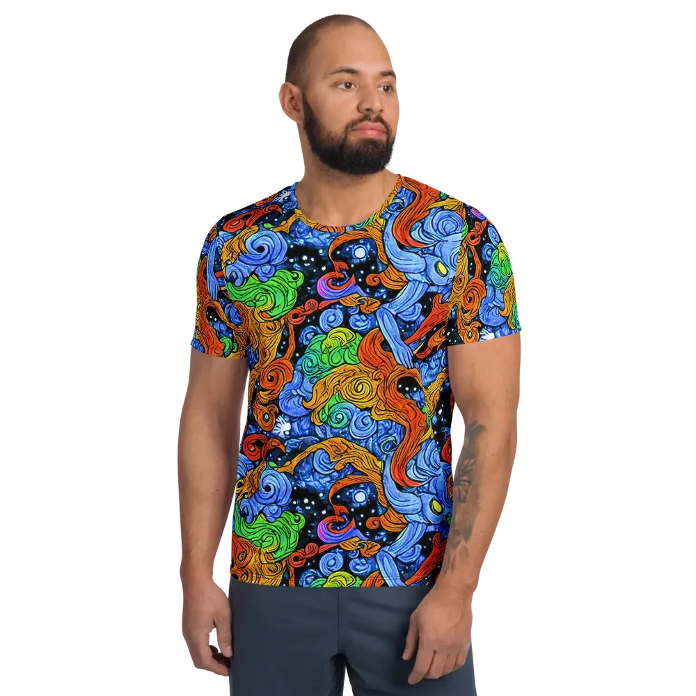 Blue Flame Orbit on Men's Athletic T-Shirt — Front