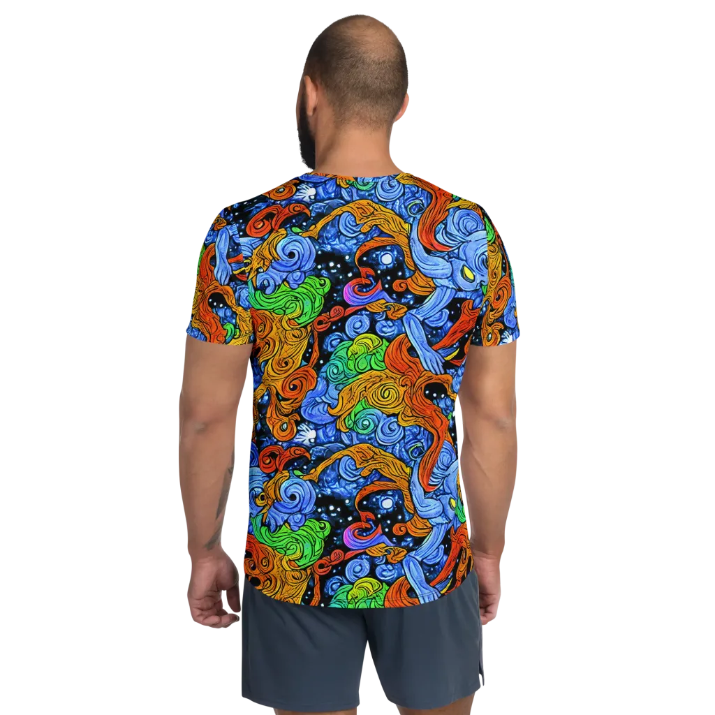 Blue Flame Orbit on Men's Athletic T-Shirt — Back
