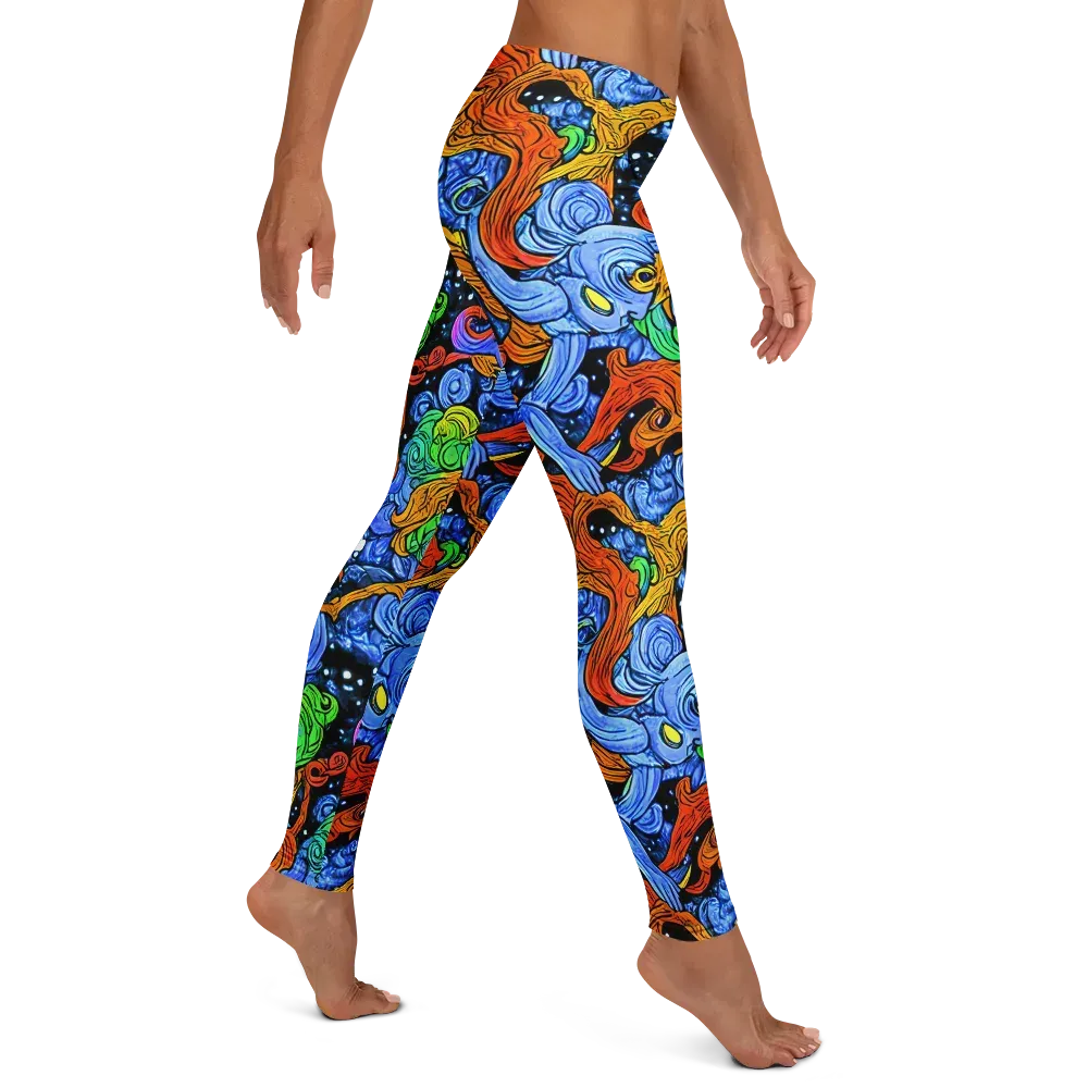 Blue Flame Orbit on Leggings — Right