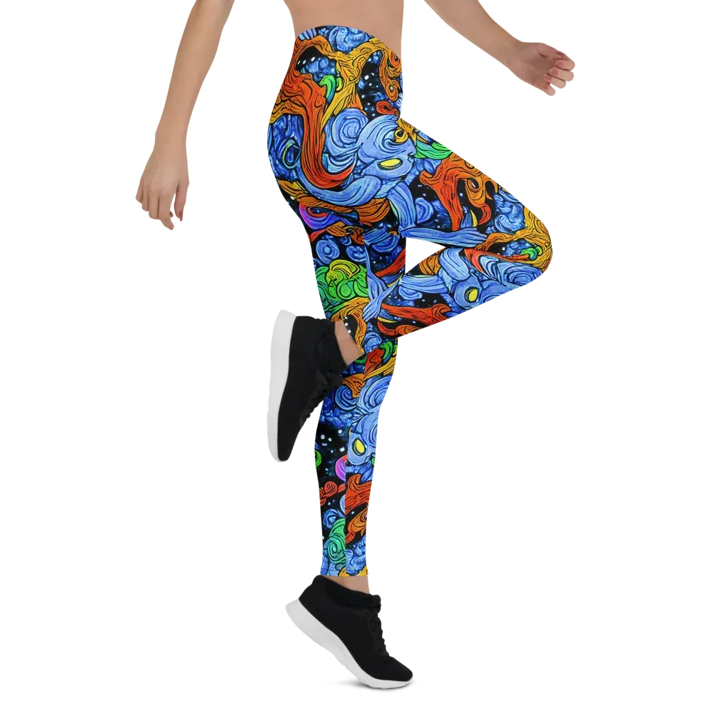 Blue Flame Orbit on Leggings — Right