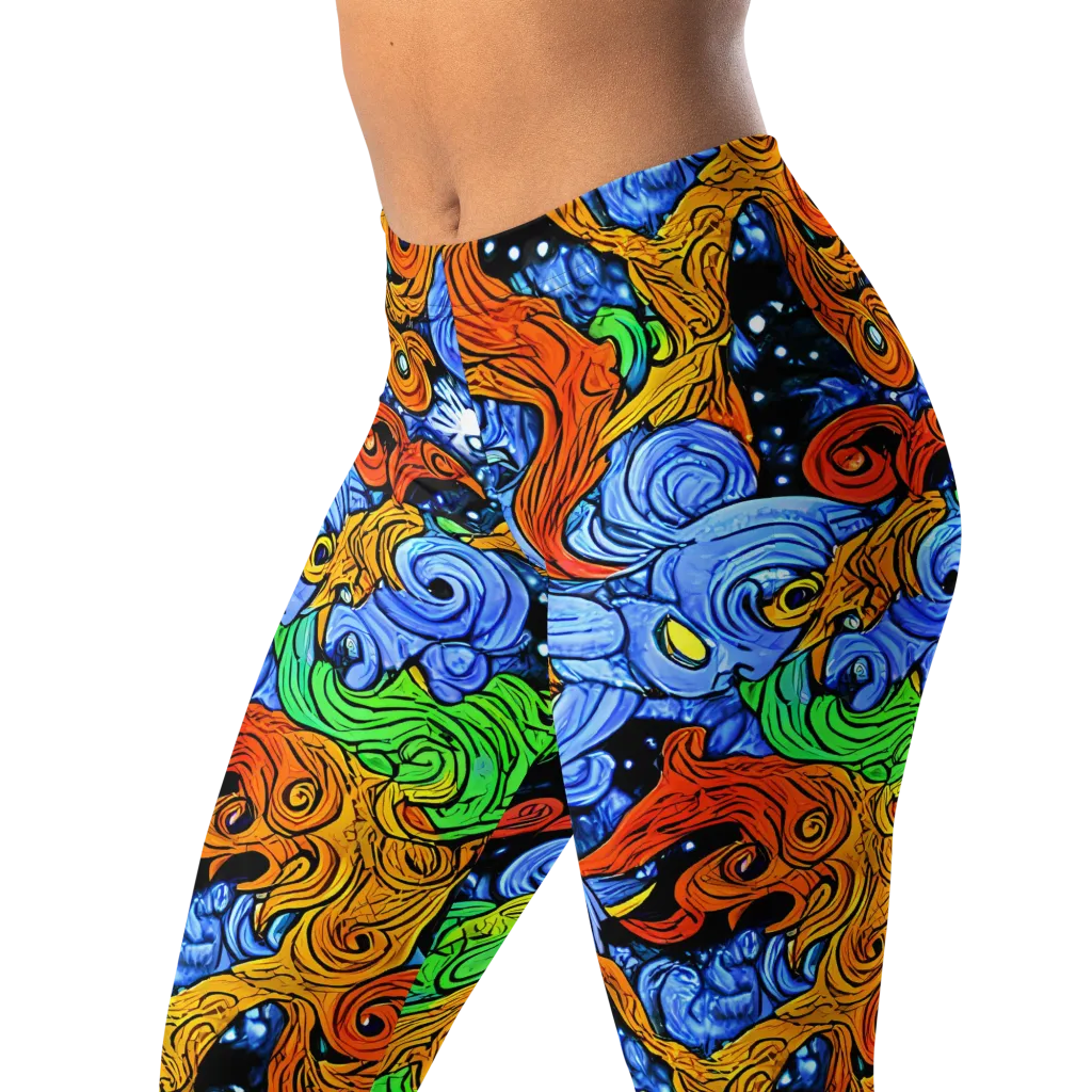 Blue Flame Orbit on Leggings — Left Front