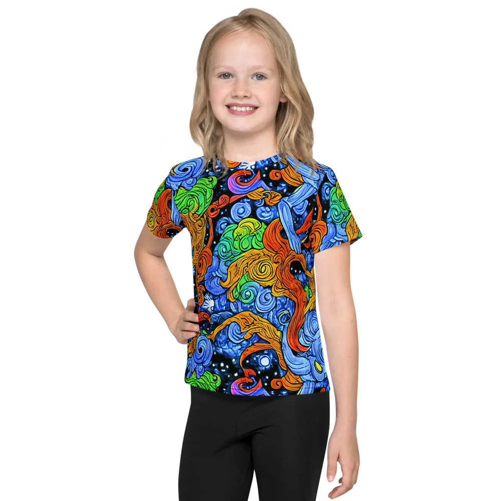 Blue Flame Orbit on Kids Crew Neck T-Shirt — Front