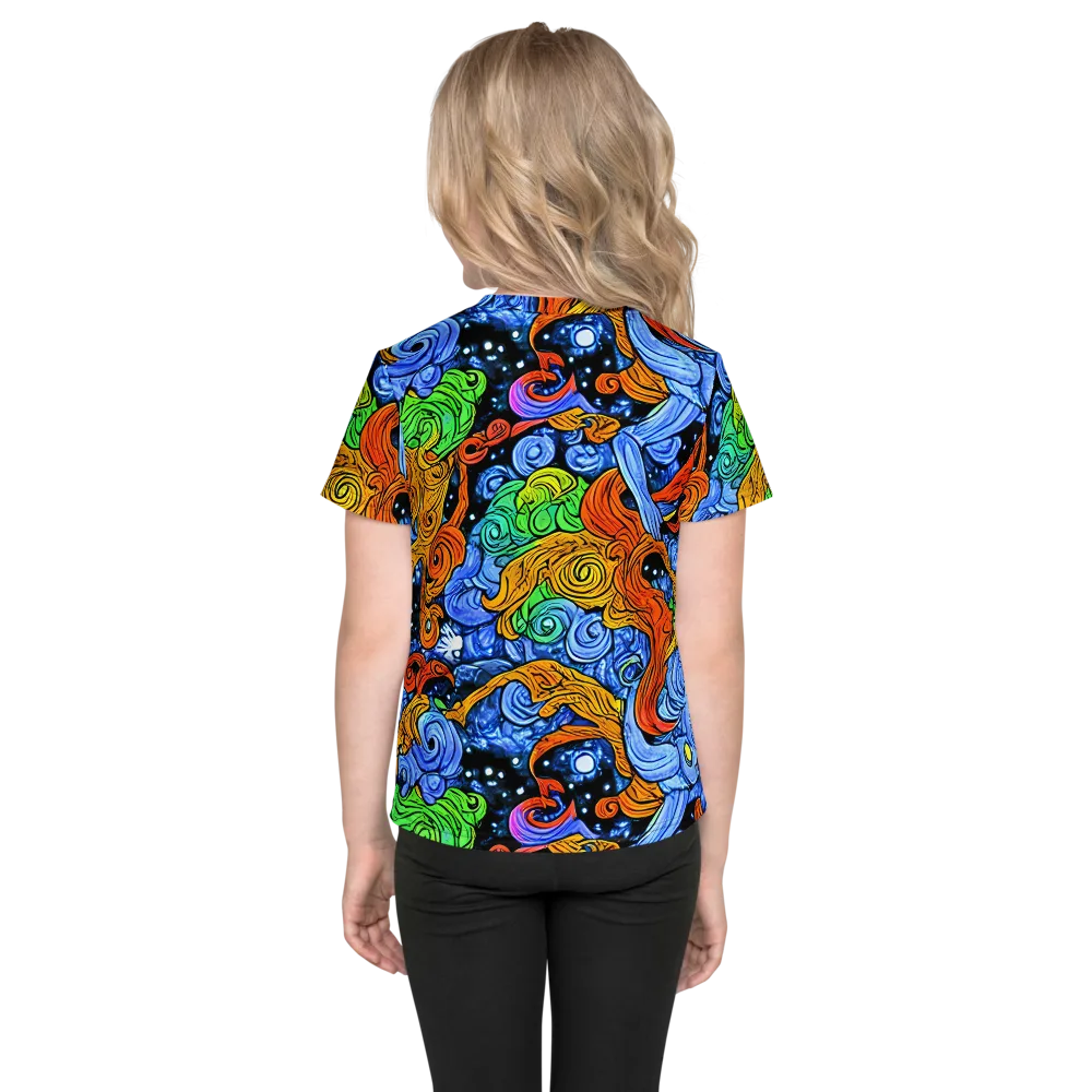 Blue Flame Orbit on Kids Crew Neck T-Shirt — Back