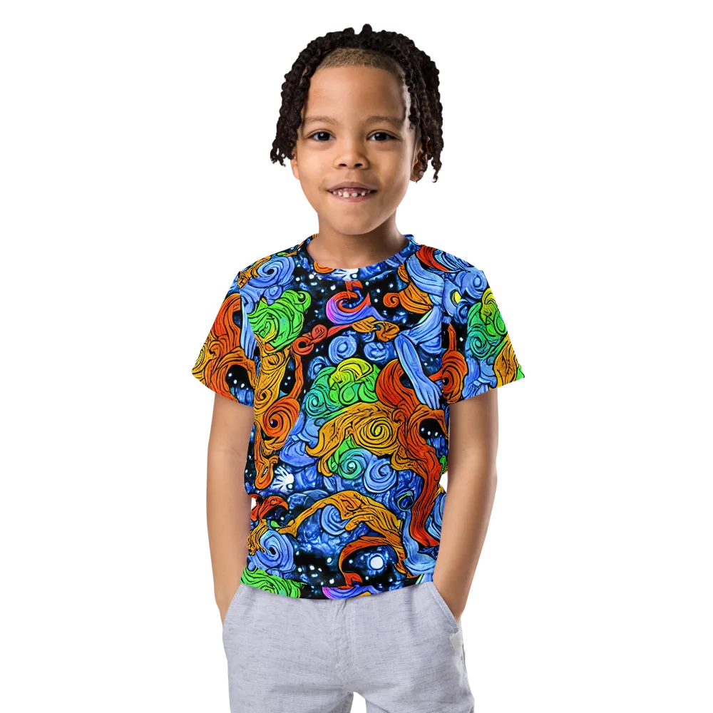 Blue Flame Orbit on Kids Crew Neck T-Shirt — Front