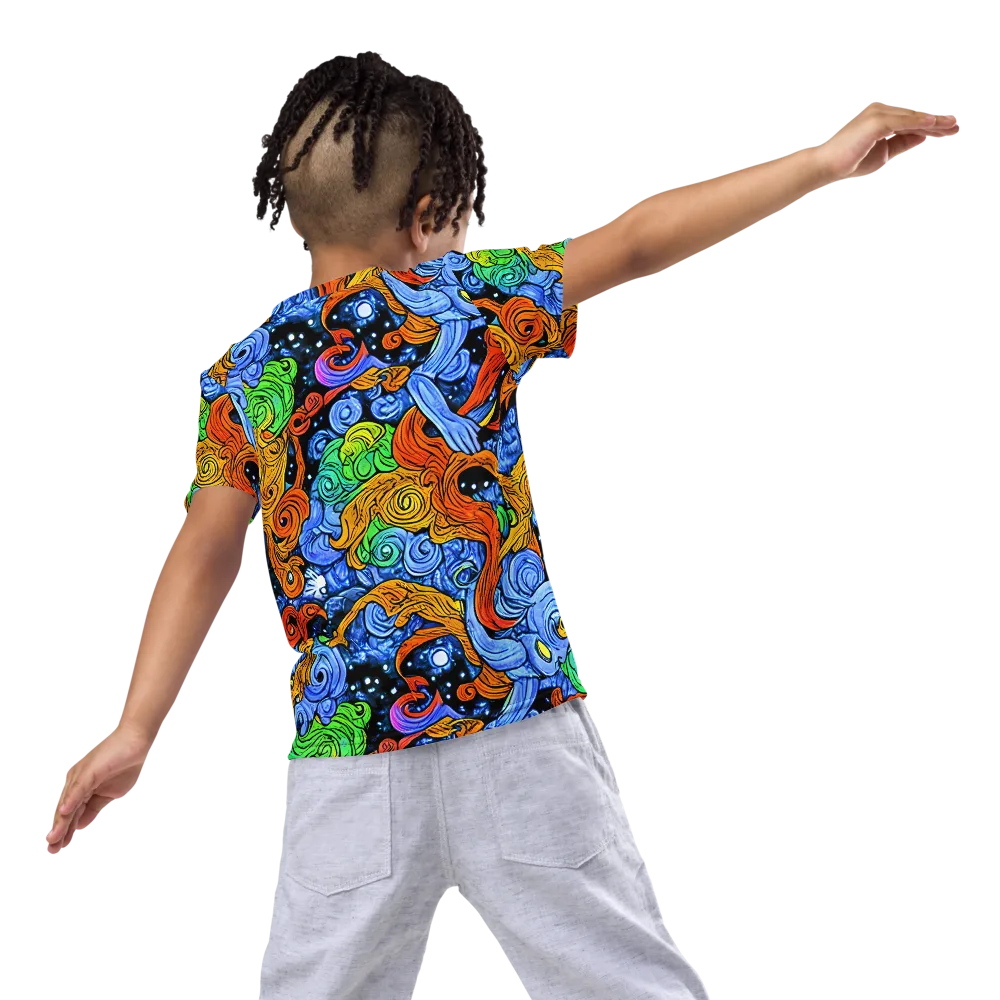 Blue Flame Orbit on Kids Crew Neck T-Shirt — Back