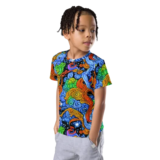 Blue Flame Orbit on a Kids Crew Neck T-Shirt