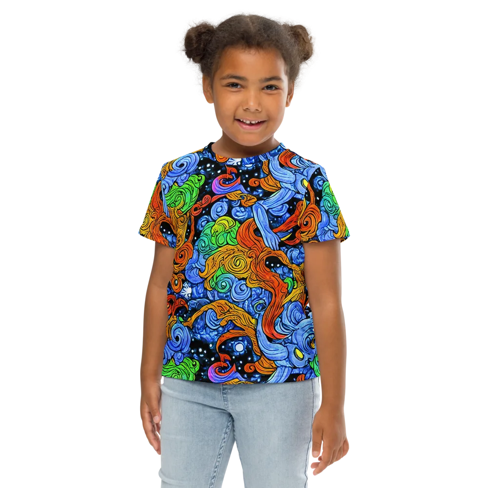 Blue Flame Orbit on Kids Crew Neck T-Shirt — Front