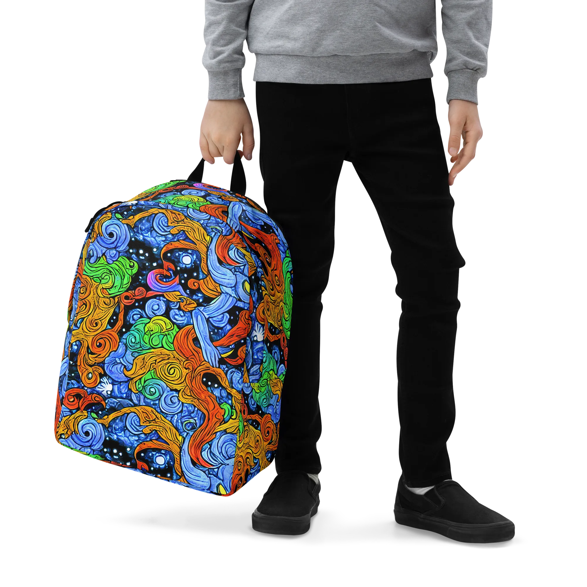 Blue Flame Orbit on Minimalist Backpack — Zoomed-in