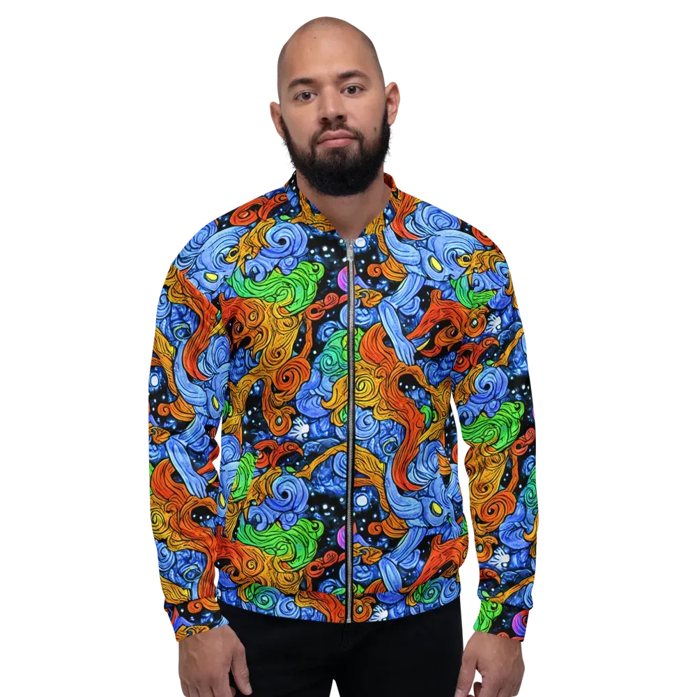 Blue Flame Orbit on Bomber Jacket — Front