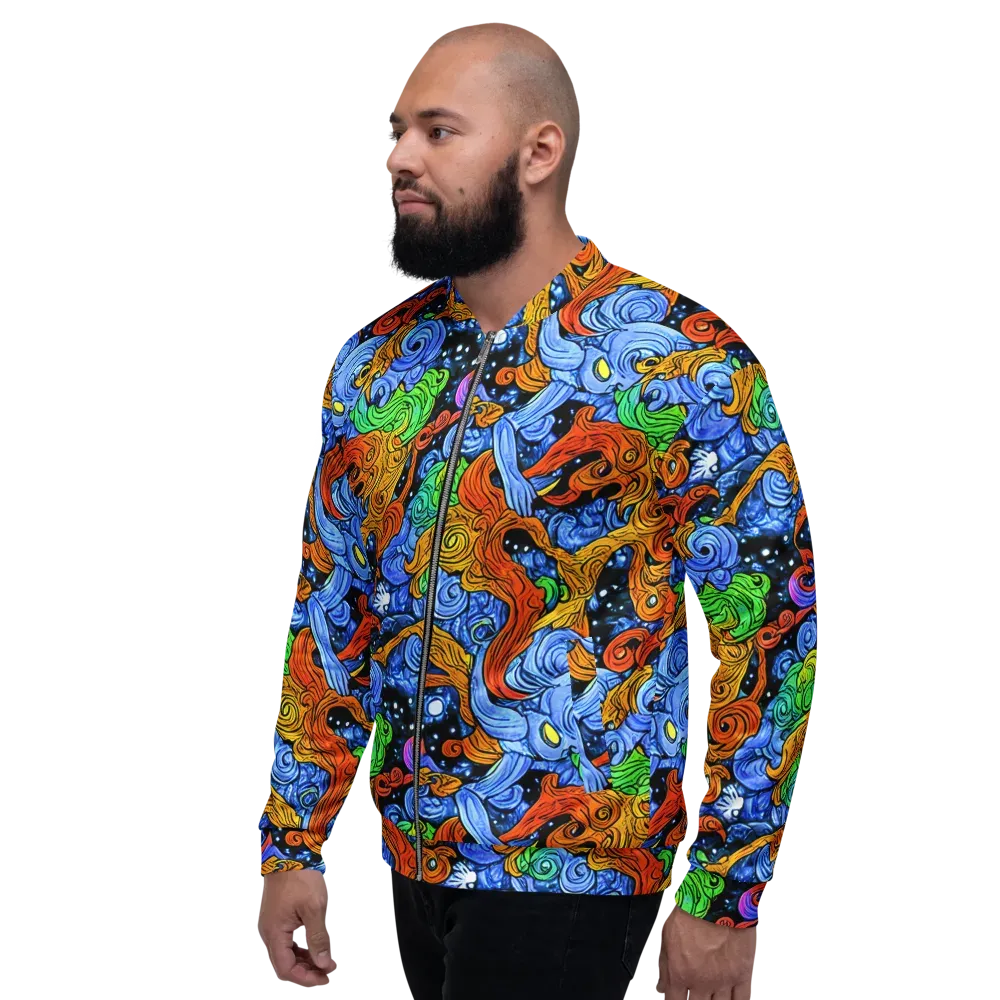 Blue Flame Orbit on Bomber Jacket — Left