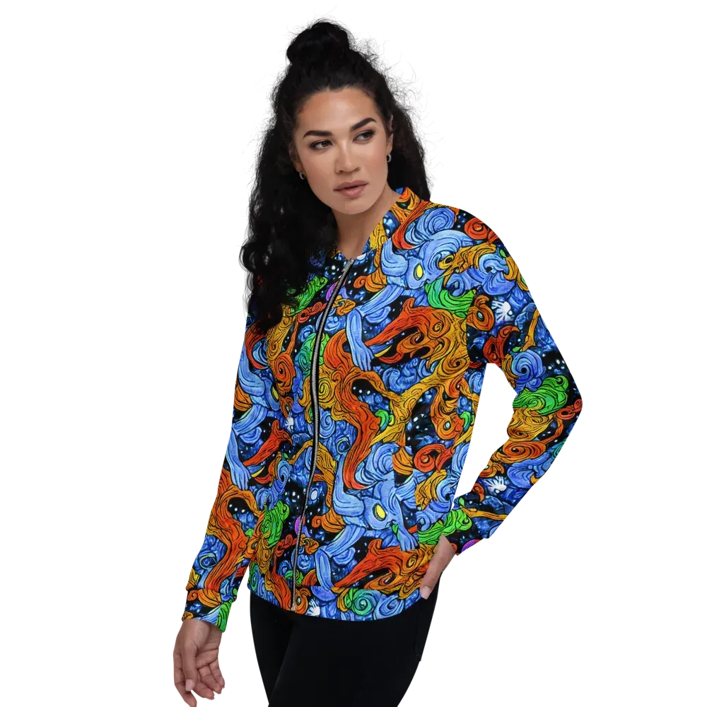 Blue Flame Orbit on Bomber Jacket — Left