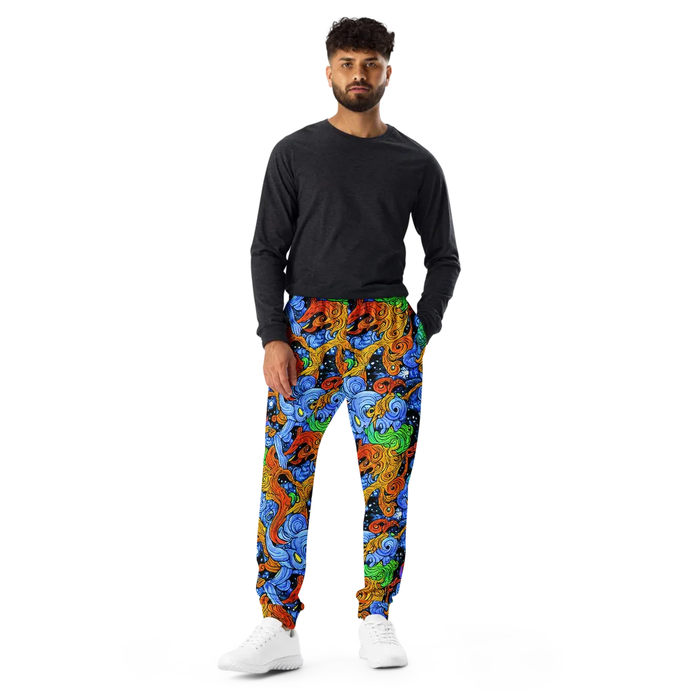 Blue Flame Orbit on Men's Joggers — Front