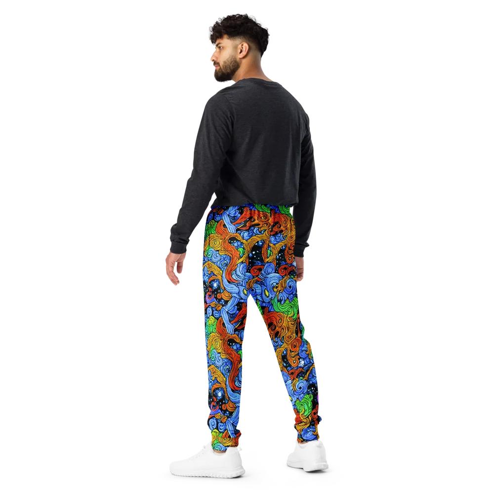 Blue Flame Orbit on Men's Joggers — Back