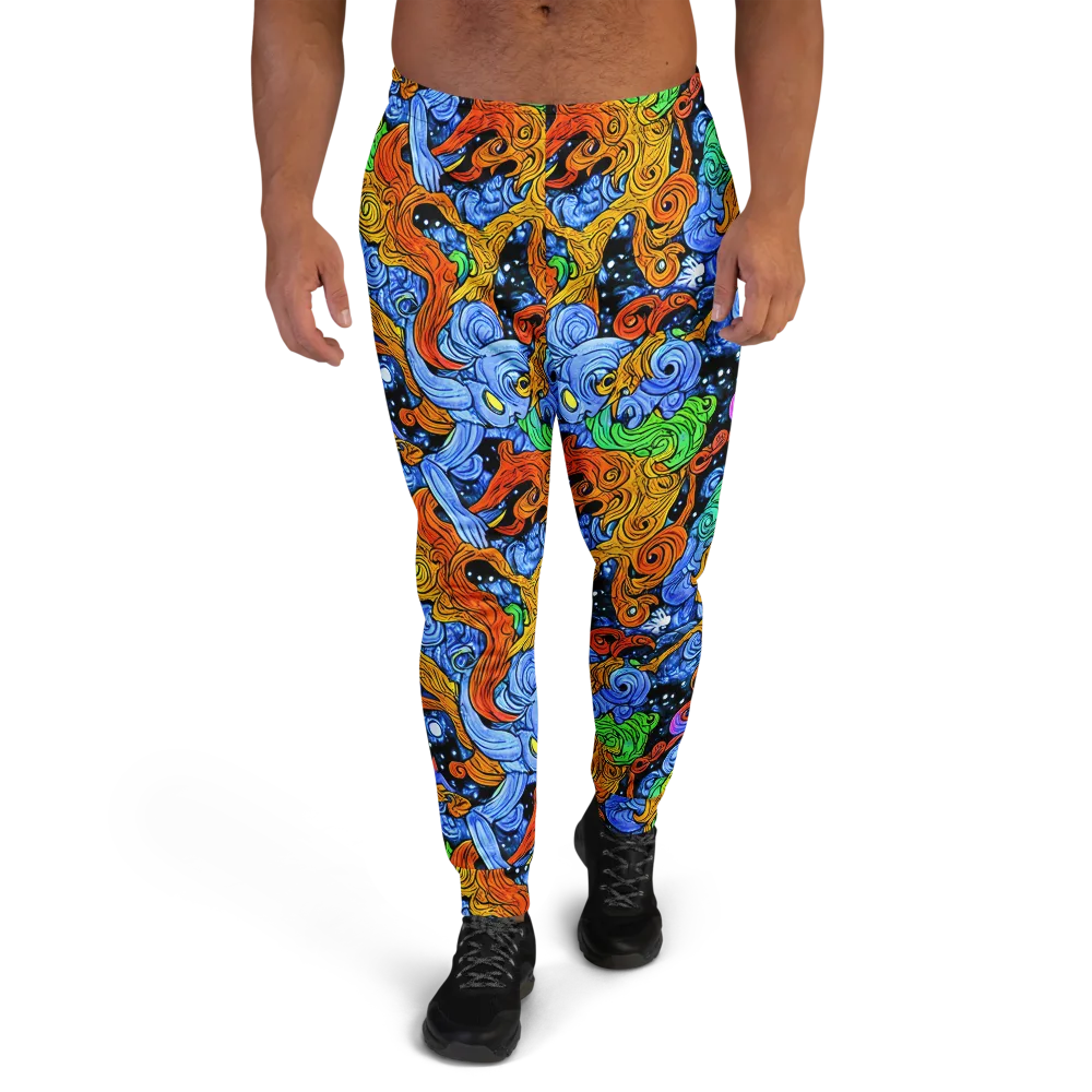 Blue Flame Orbit on Men's Joggers — Front
