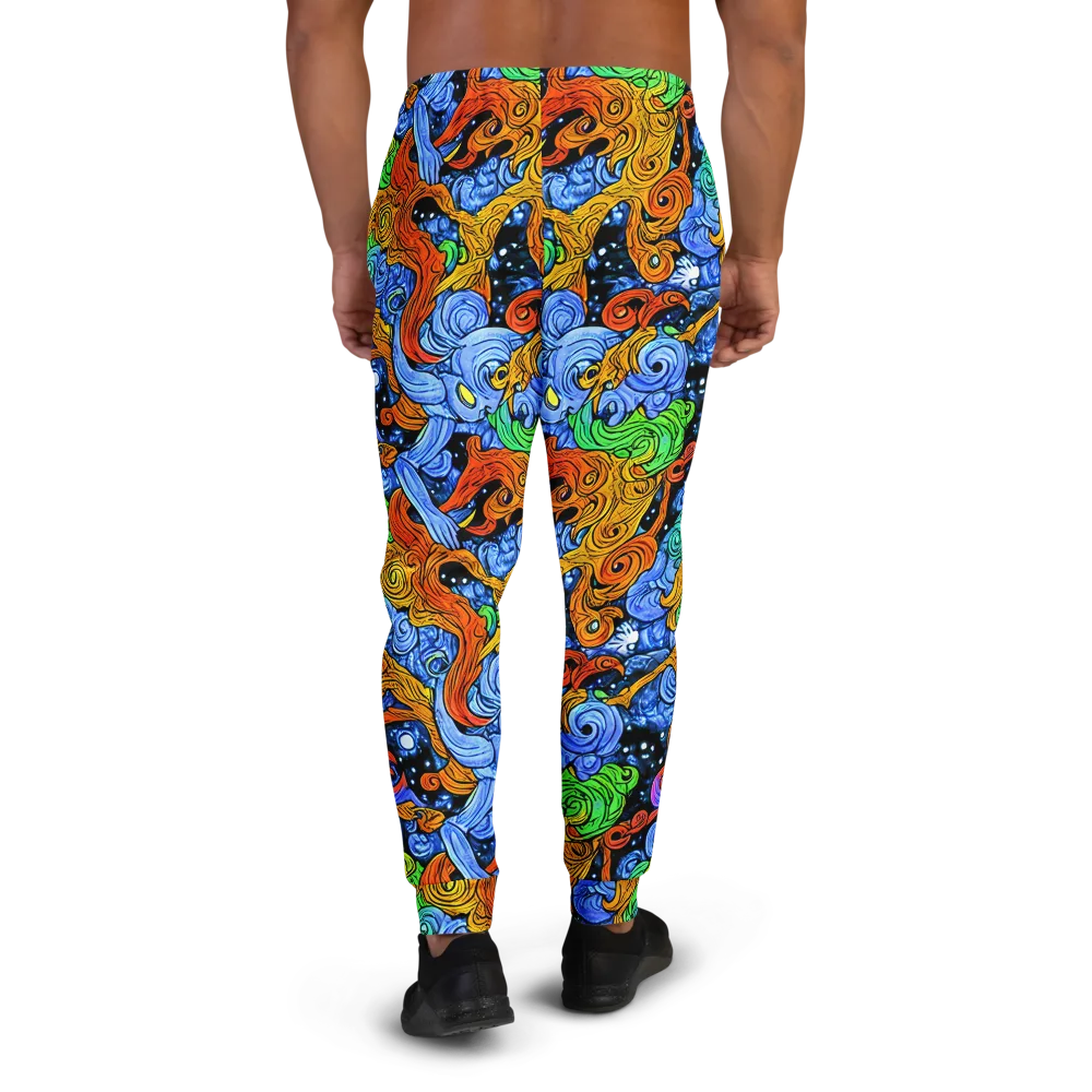Blue Flame Orbit on Men's Joggers — Back